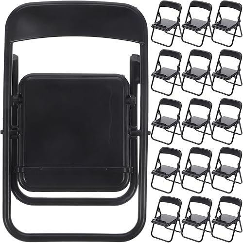 NUOBESTY Sillas plegables en miniatura, silla plegable negra, accesorios de decoración de muebles, silla de plástico, soporte para teléfono