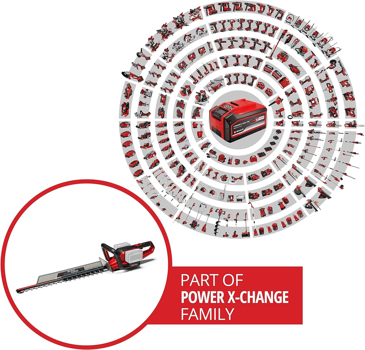 Einhell Ge-Ch 36/65 Li-Solo Power X-Change Nożyce do Żywopłotu, Czerwony/Czarny, 720 mm
