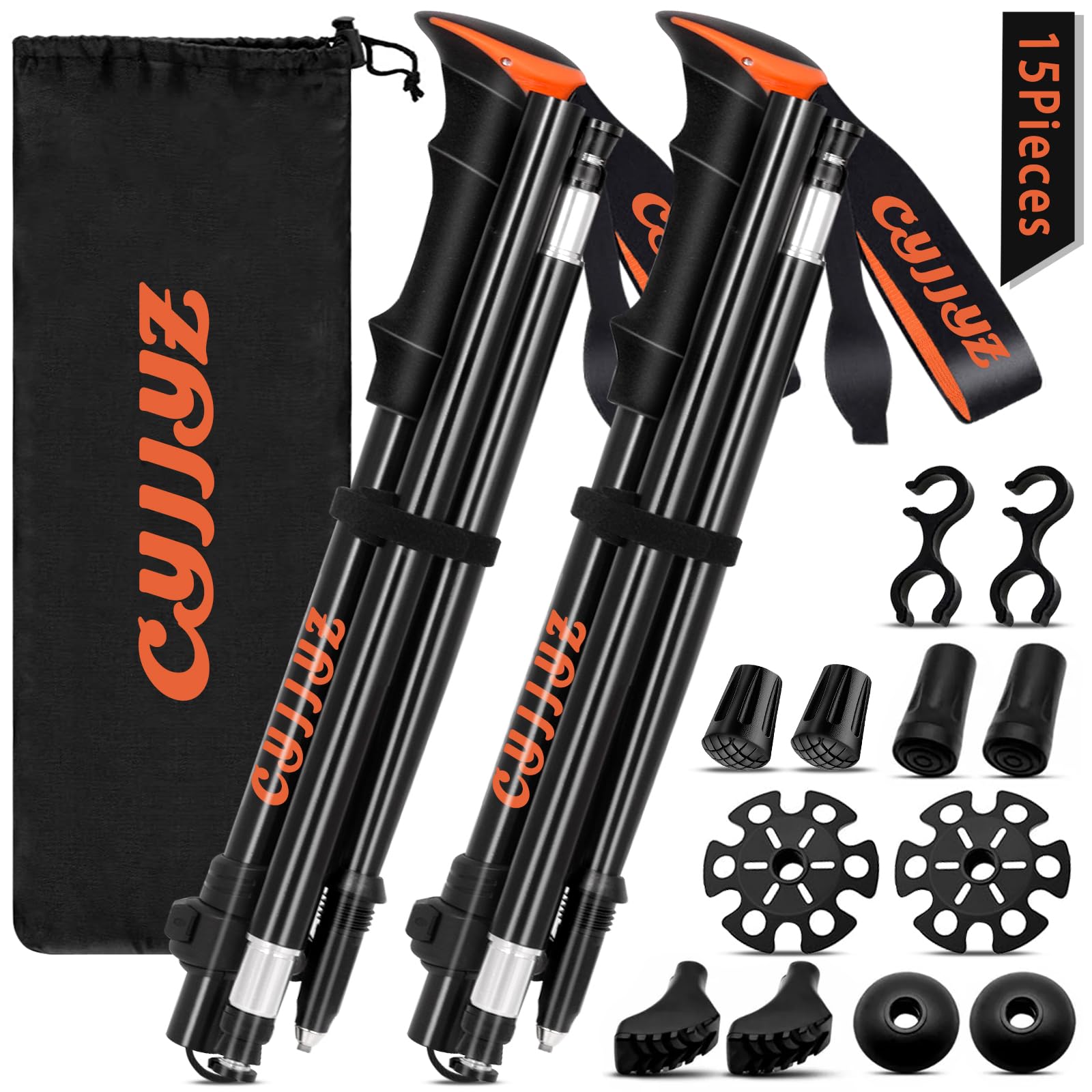 2Pcs Bastoni Trekking Pieghevoli, Bastoncini Trekking in 7075 Alluminio, Bastoncini da Trekking, Bastoni da Trekking Nordic, Bastone da Trekking, 108-135 cm Regolabile, per Escursionismo