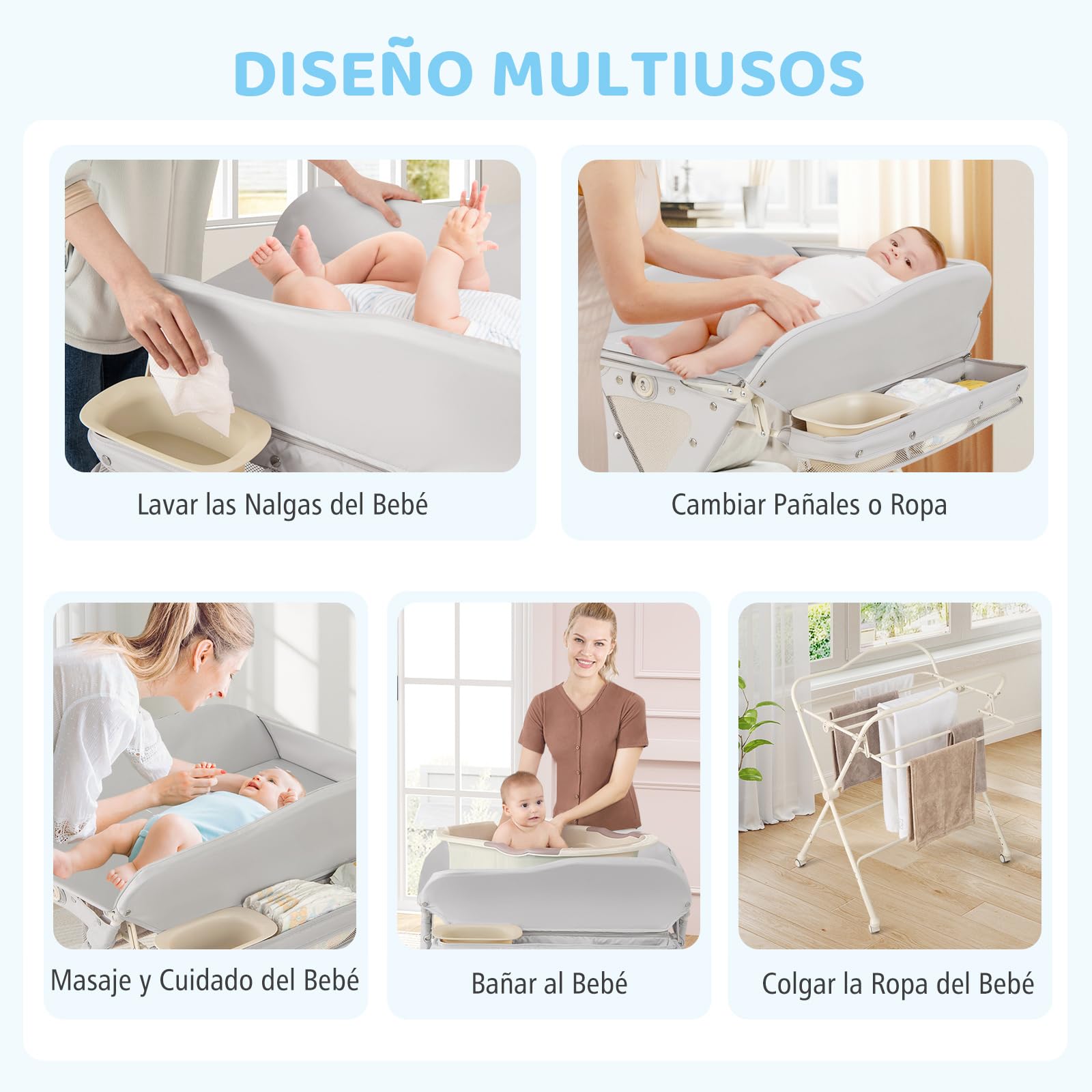 COSTWAY Cambiador de Pañales Plegable para Niños, Cubículo Cambio Pañales con Almacenaje, Ruedas Extraíbles y Bloqueables,Organizador Móvil para Bebé y Niño (Gris)