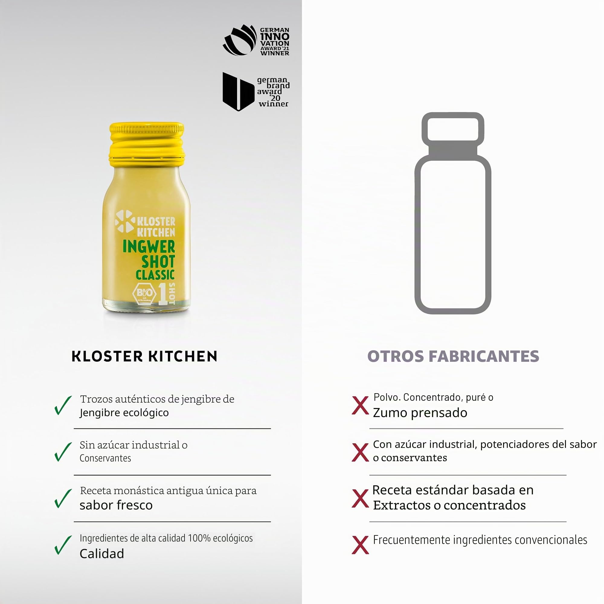 Kloster Kitchen Saftkur alternativa | 6 semanas de jengibre Shot Kur I 42x 30 ml con auténticas piezas de jengibre I Bio Ingwershot vegano I dulce afilado sin aditivos & con dulce natural