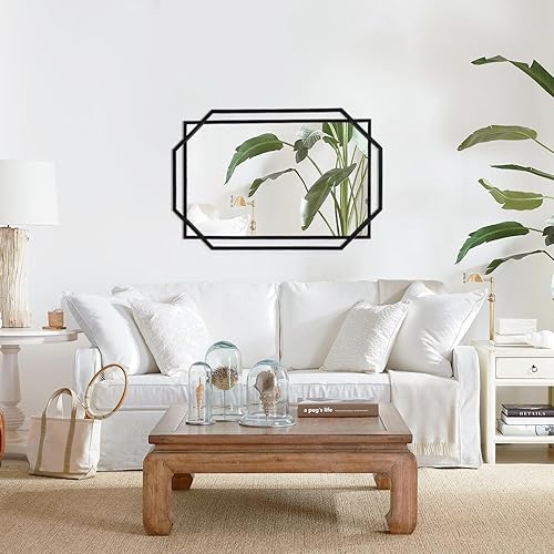 Miniatura 9 de Espejo decorativo de pared, espejo de baño negro, espejo de tocador con marco de metal, espejo de acento moderno para sala de estar, entrada y