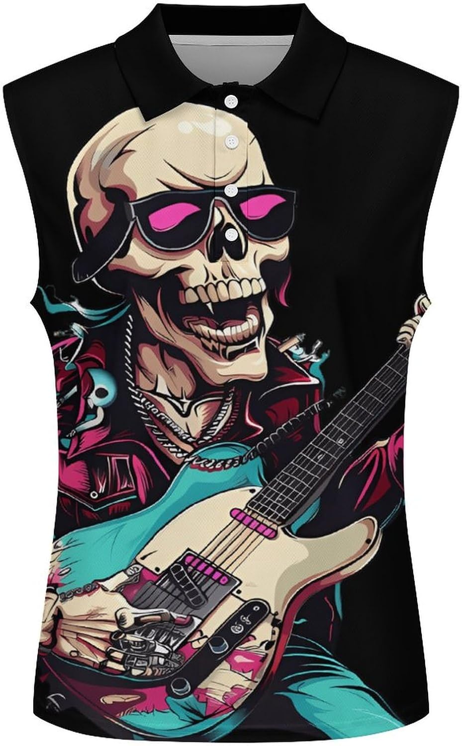 Skeleton Rock and Roll Women's Sleeveless Polo Tank Top Print T-Shirt Tops Casual Tops Summer Workout