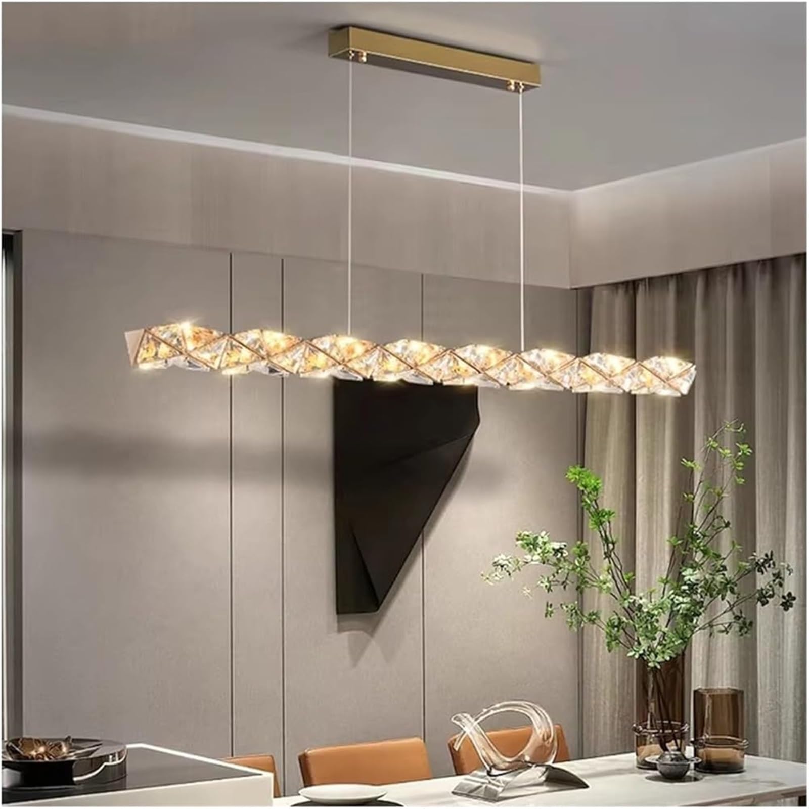FZQSXAZU Pendant Light Ceiling Shade Crystal Lamp for Decoration Modern Living Room Chandelier Dining Indoor(RC Remote dimming Length 125cm)