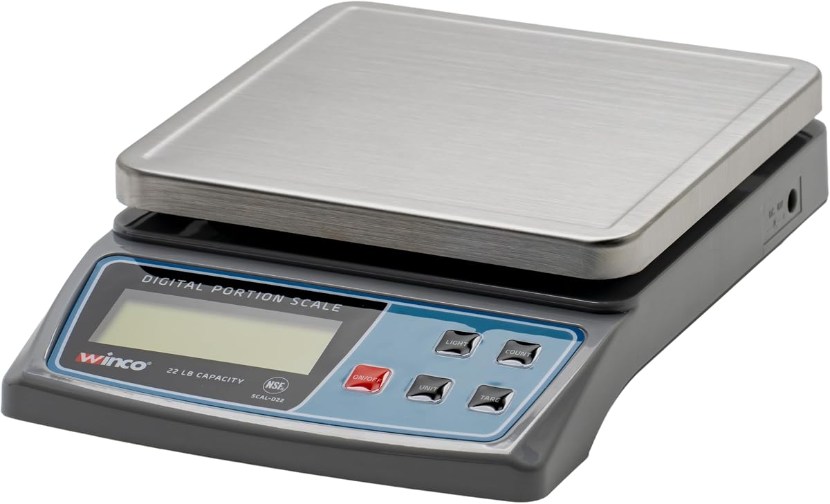 Winco 6 1/2" Clear Digital Portion Scale | Precision weighing up to 22 lb, Backlit lcd display, Field calibration, Dual power options