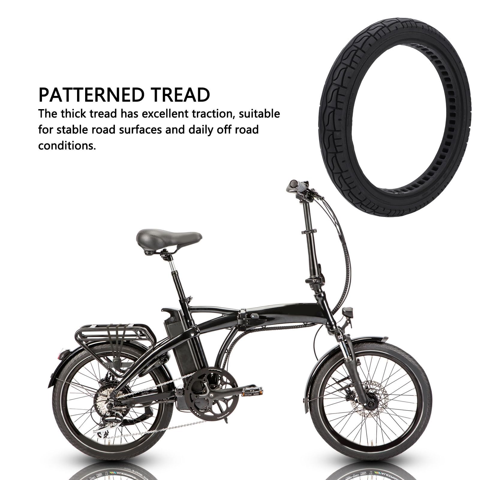 banapoy Pneumatico Solido 16x2.125, Pneumatico in Gomma Antiforatura Antideflagrante da 16 Pollici con Ammortizzazione Migliorata per Scooter Elettrici Bici Elettrica, Ruota per