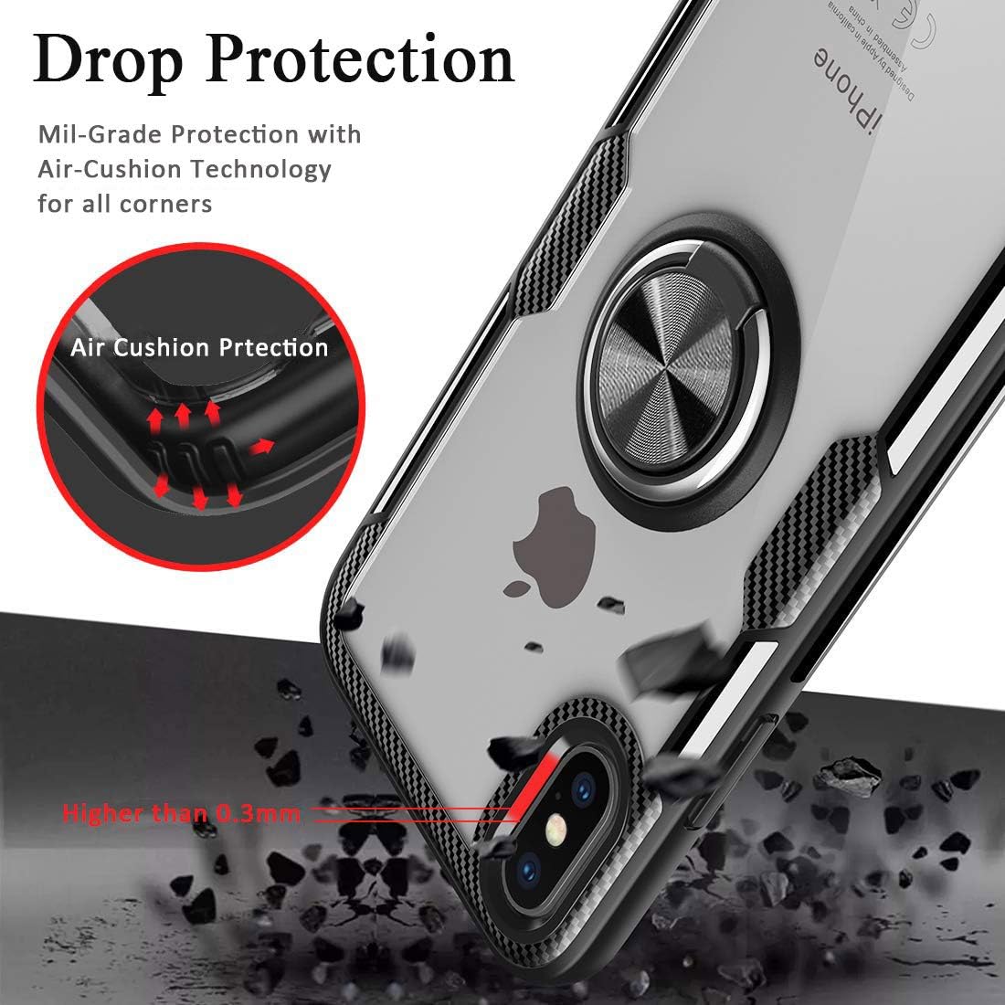 MOVOYEE Design for iPhone XR Case Thin,iPhone XR Cases Clear iPhone XR Case Transparent,iPhone XR Case Stand Magnetic Ring Shockproof Silicone Hard Back Cover Case for Apple iPhone XR 6.1 Inch Black