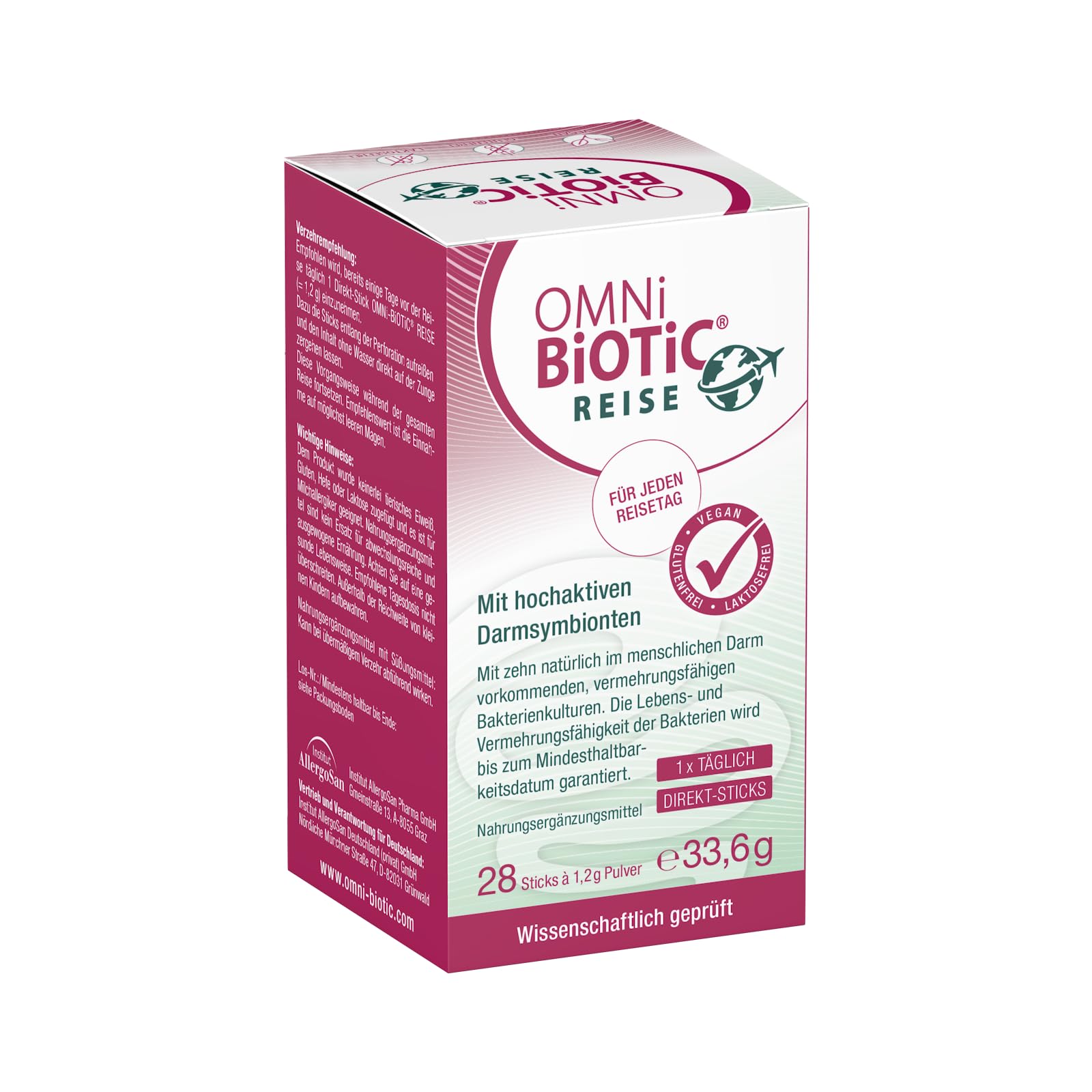 OMNi BiOTiC REISE Direkt-Sticks | Reiselust statt Urlaubsfrust | Praktischer Stick, der direkt auf der Zunge zergeht | 28 Portionen | 10 Bakterienstämme | Vegan | Glutenfrei | Zur täglichen Anwendung