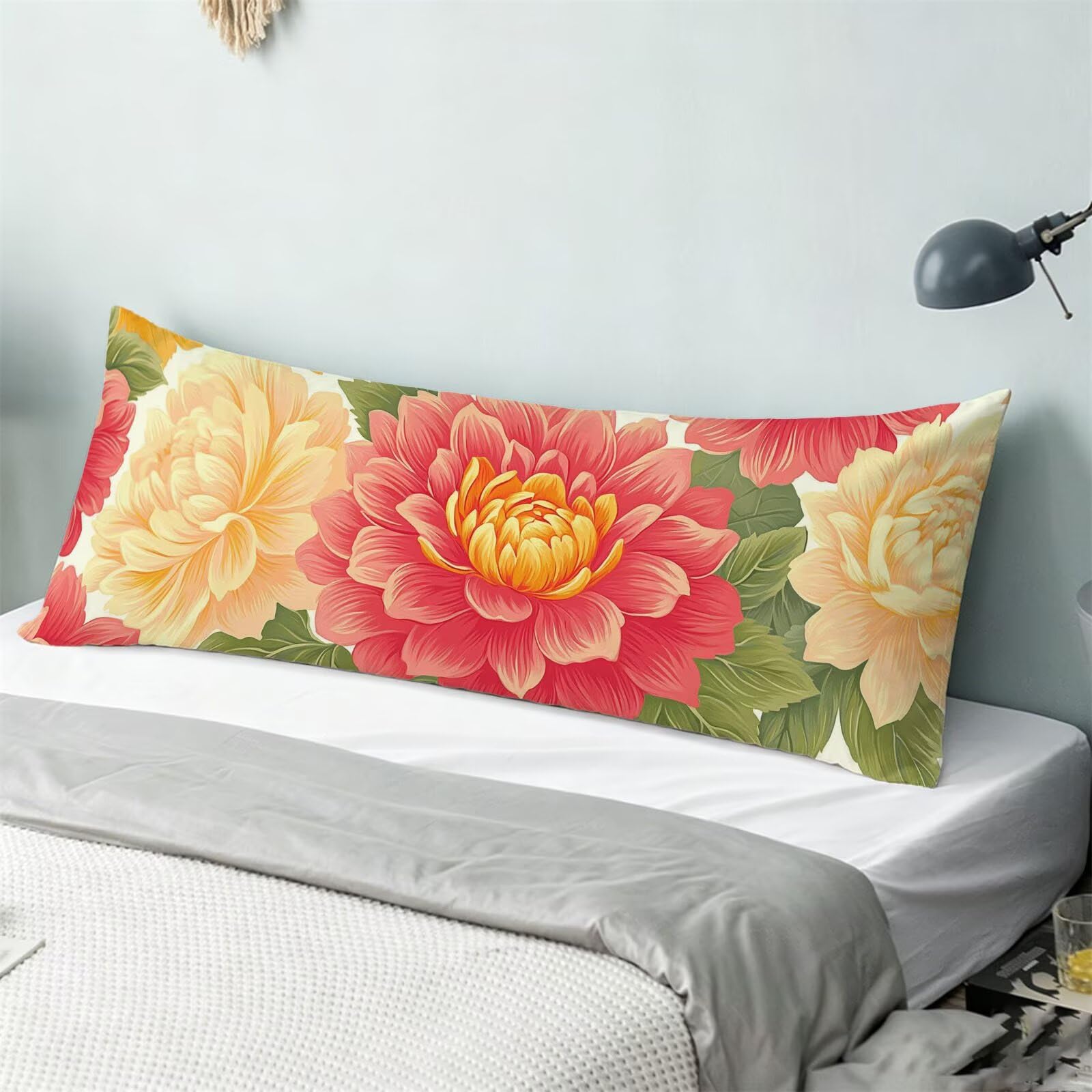 Funda de Almohada 60 x 180 cm Rosa Protector Almohada 180 cm con Cremallera Invisible, Lino Durable y Transpirable Pillow Case Festival Impresión a Doble Cara para Cama, Sofá y Dormitorio dg-383