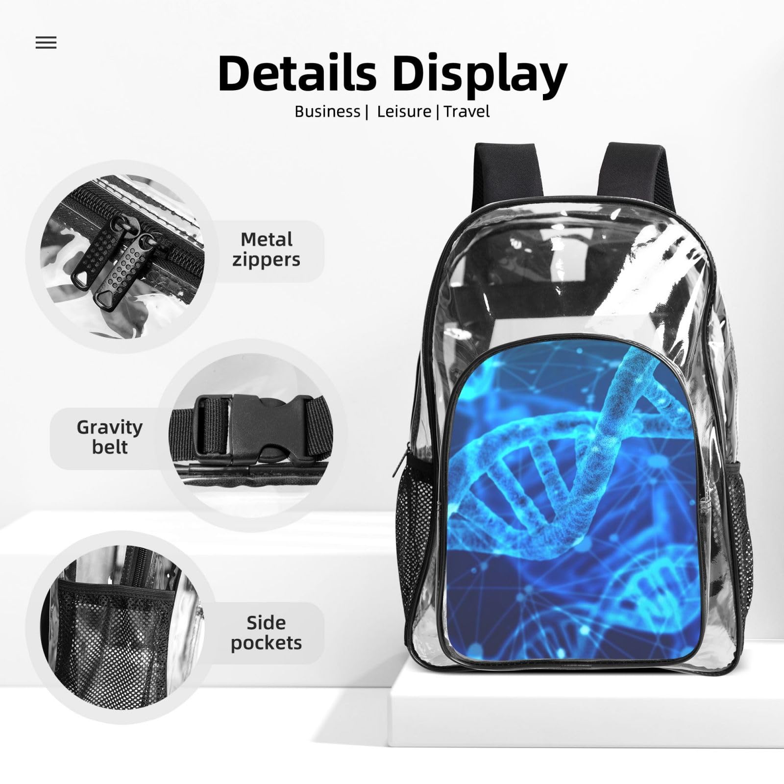 Dna Catena Fotografica Stampa Unisex 3 Pezzi Trasparente Zaino Set Borsa Pranzo Per Scuola Viaggi Sport All'aperto