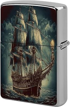 Lighter Case Compatible with Zippo Shell Only,Nautical Vintage Sailing Pirate Shipprinted No Insert Metal Lighter Case for Zippo