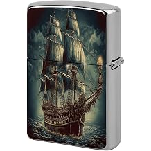 Lighter Case Compatible with Zippo Shell Only,Nautical Vintage Sailing Pirate Shipprinted No Insert Metal Lighter Case for Zippo