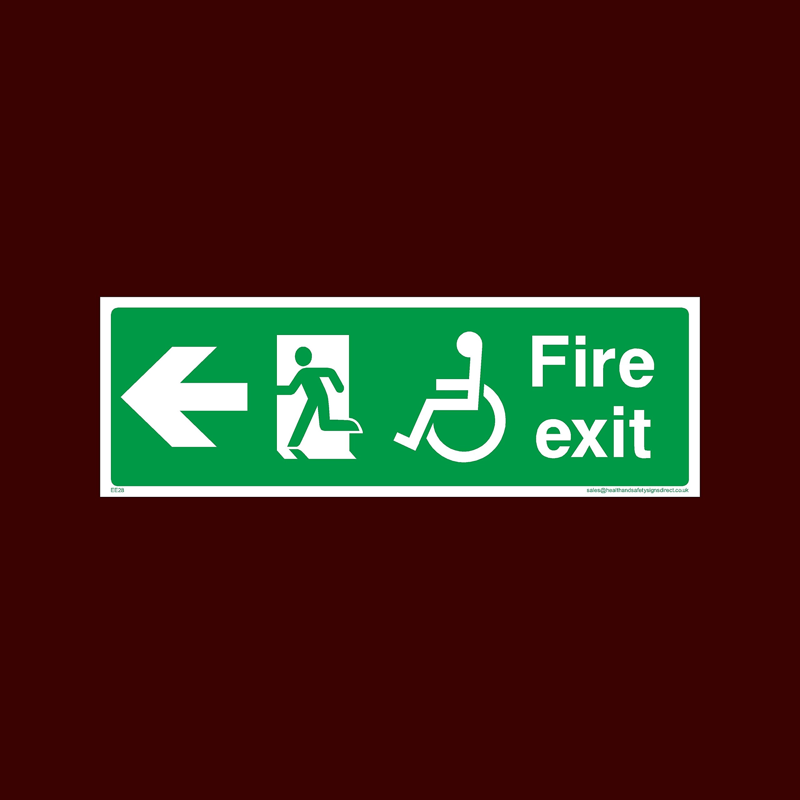 USSP&S Wheelchair Fire Exit Left Sticker/Self Adhesive Sign - Fire, Push Bar/Pad, Disabled Fire Exit, Assembly, Break Glass, Lift - (EE28)