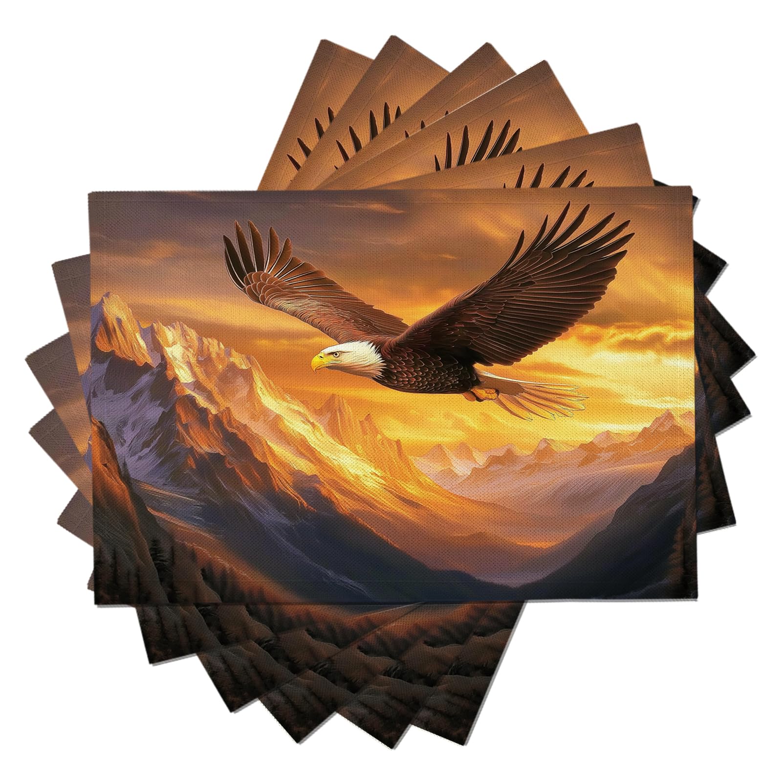 Set di 8 Tovagliette Americane Lavabili Cotone Lino Animale - Tovaglietta Americana Stoffa Resistenti al Calore Durevole Aquila calva di montagna- per Colazione Pranzo