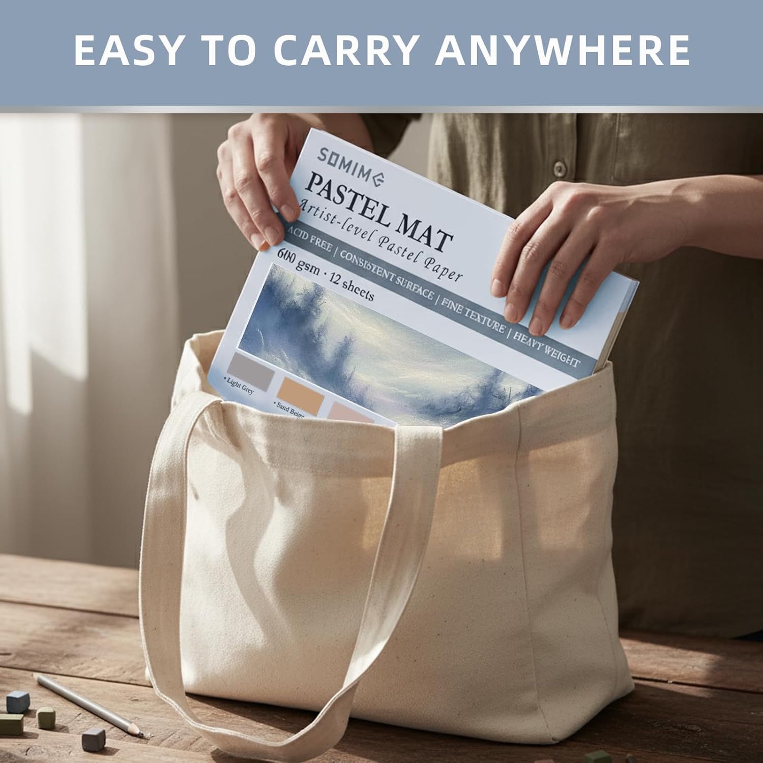 Somime 9x12 Sanded Pastel Paper Pad for Artists, 12 Sheets of 6 Assorted Light Colors Heavyweight Drawing Paper Pad for Pencils and Soft Oil Charcoal Pastels