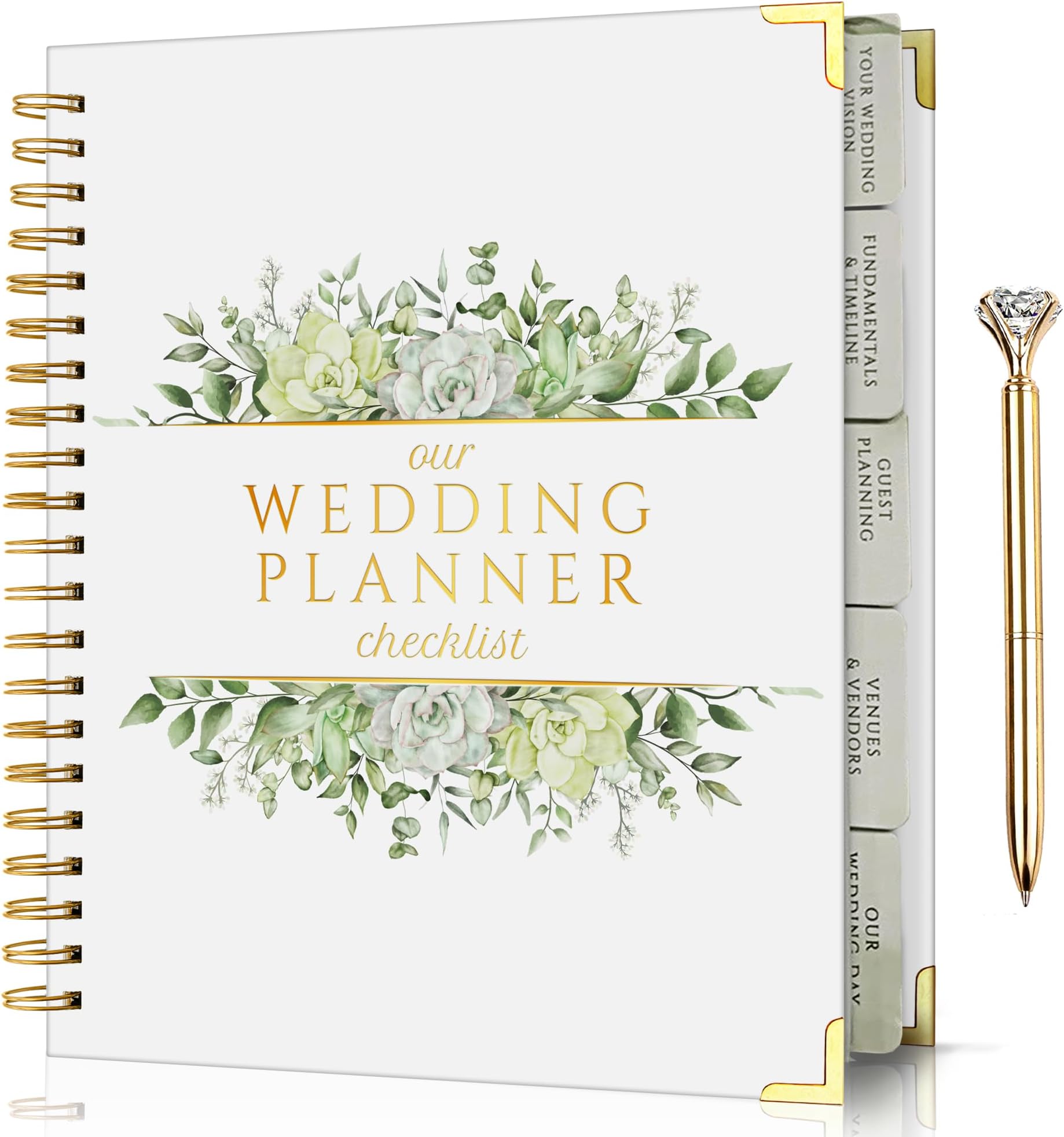 Beautiful Wedding Planner, Wedding Planning Book and Organizer accompanied Crystal Diamond Pen Wedding Planner Book and Organizer, Elegant & Quality Gift Wedding Planner Book, Wedding Binder