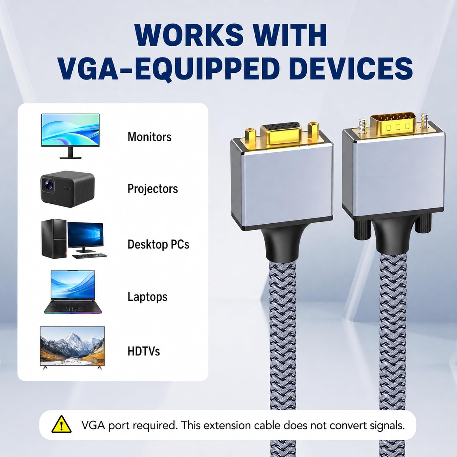 20FT VGA Extension Cable, Male to Female, 1080P, Braided