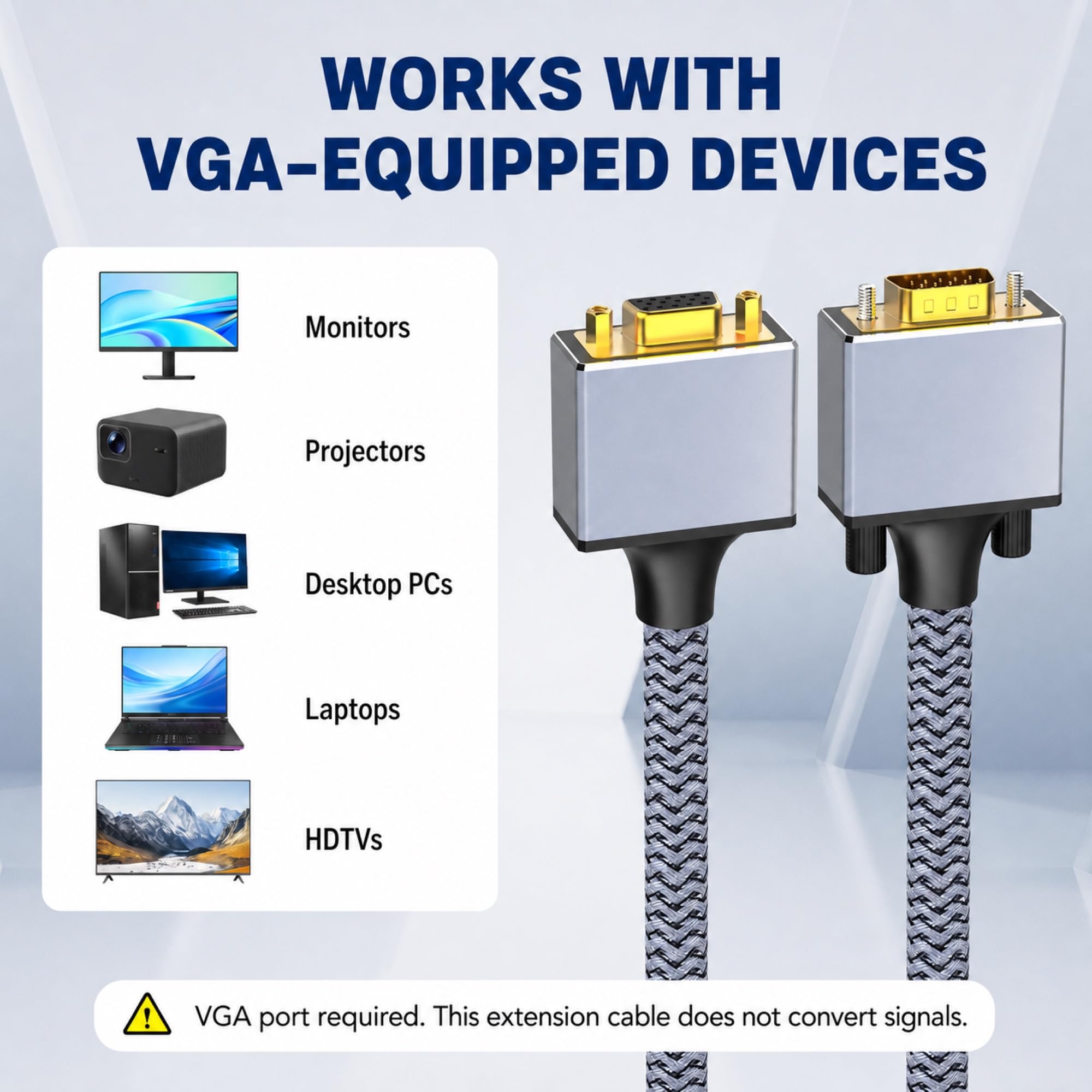 Câble d'extension VGA, câble VGA mâle vers femelle (30 pieds)