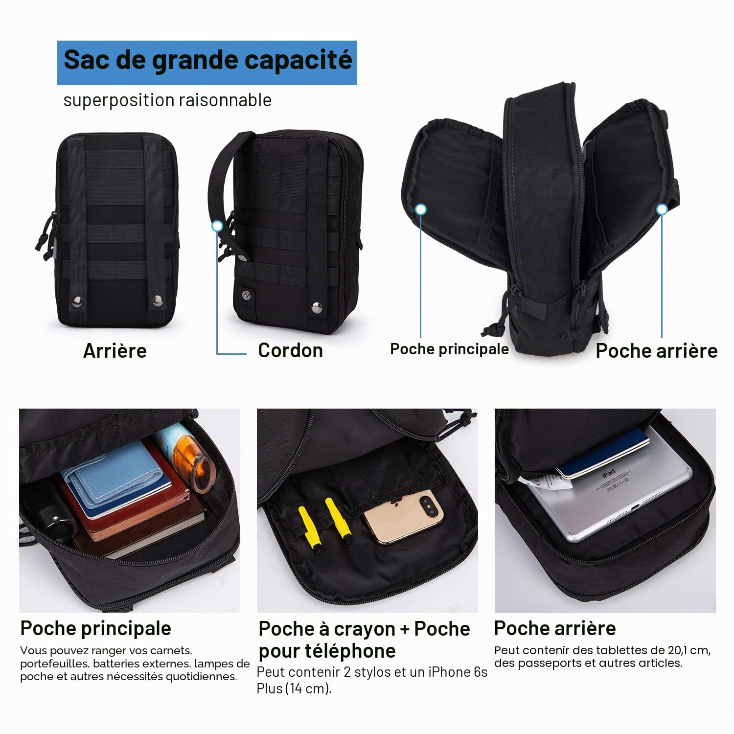Mardingtop Sac à dos militaire 75L Sac à dos de randonnée avec housse de pluie，MOLLE-system Sac à dos de trekking Grande capacité Backpack pour le trekking,la randonnée et le camping