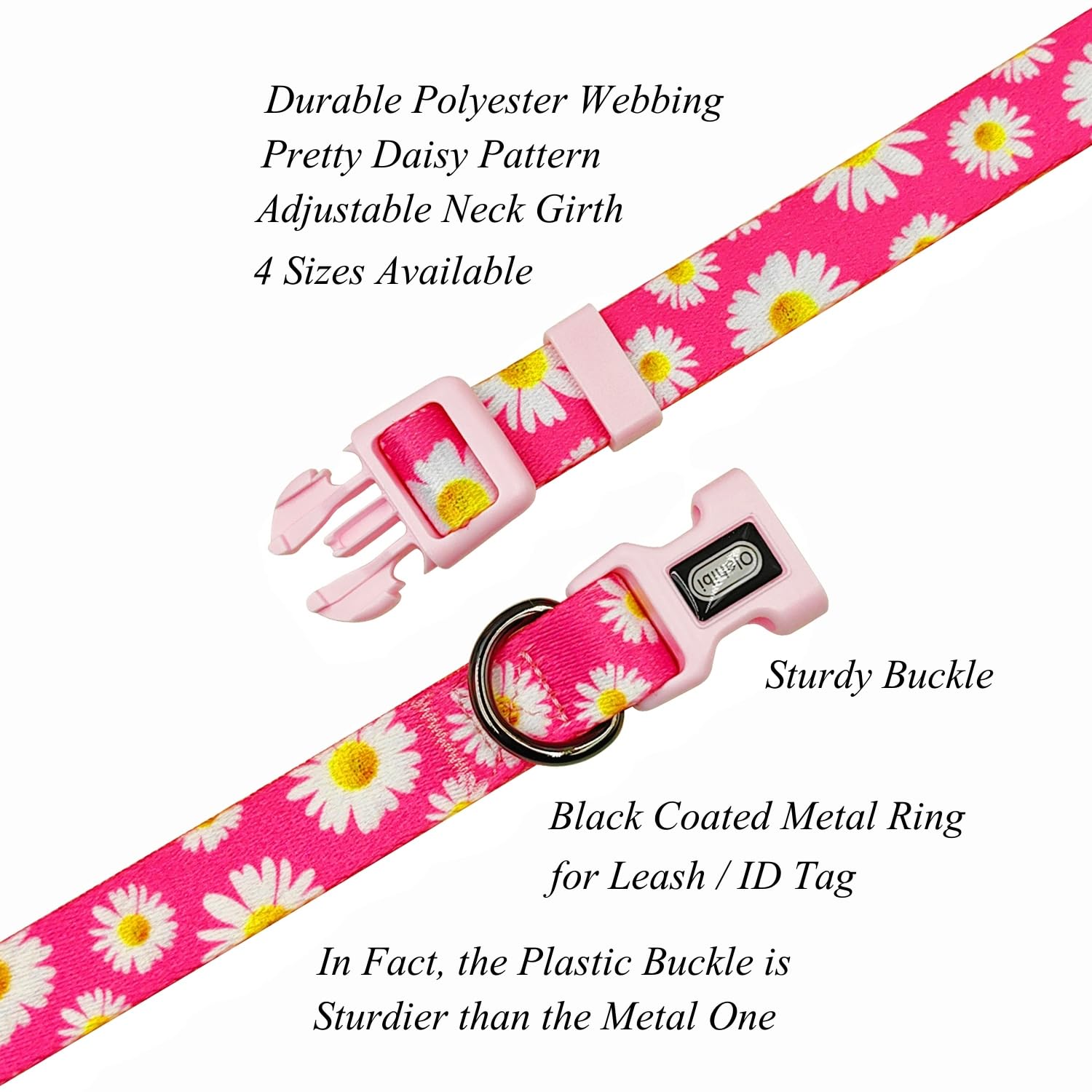 Dog Collar and Leash Set, Cute Pink Daisy Pattern, Polyester Material, 5ft Leash, for Small Dogs.(S, Daisy Set)