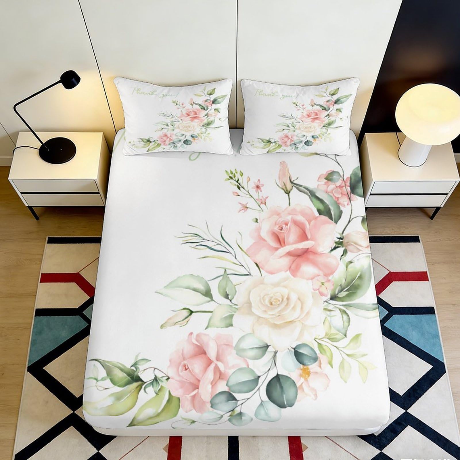 K1r3d9e5 Style-10 3D Printed Floral Peony Fitted Sheet Microfiber Soft Pink Rose Bed Sheet, Non Slip Machine Washable For Bedroom Guest Room 90X200x25cm