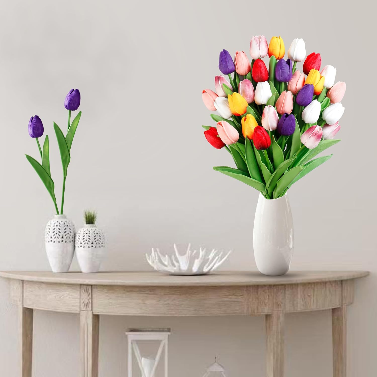 Sggvecsy 30 Pcs Fake Tulips Artificial Flowers Real Touch PU Faux Flowers Tulip Stems for Wedding Spring Bouquet Floral Arrangement Party Home Office Decorations for Mother's Day (Multi Colors) - Image 3