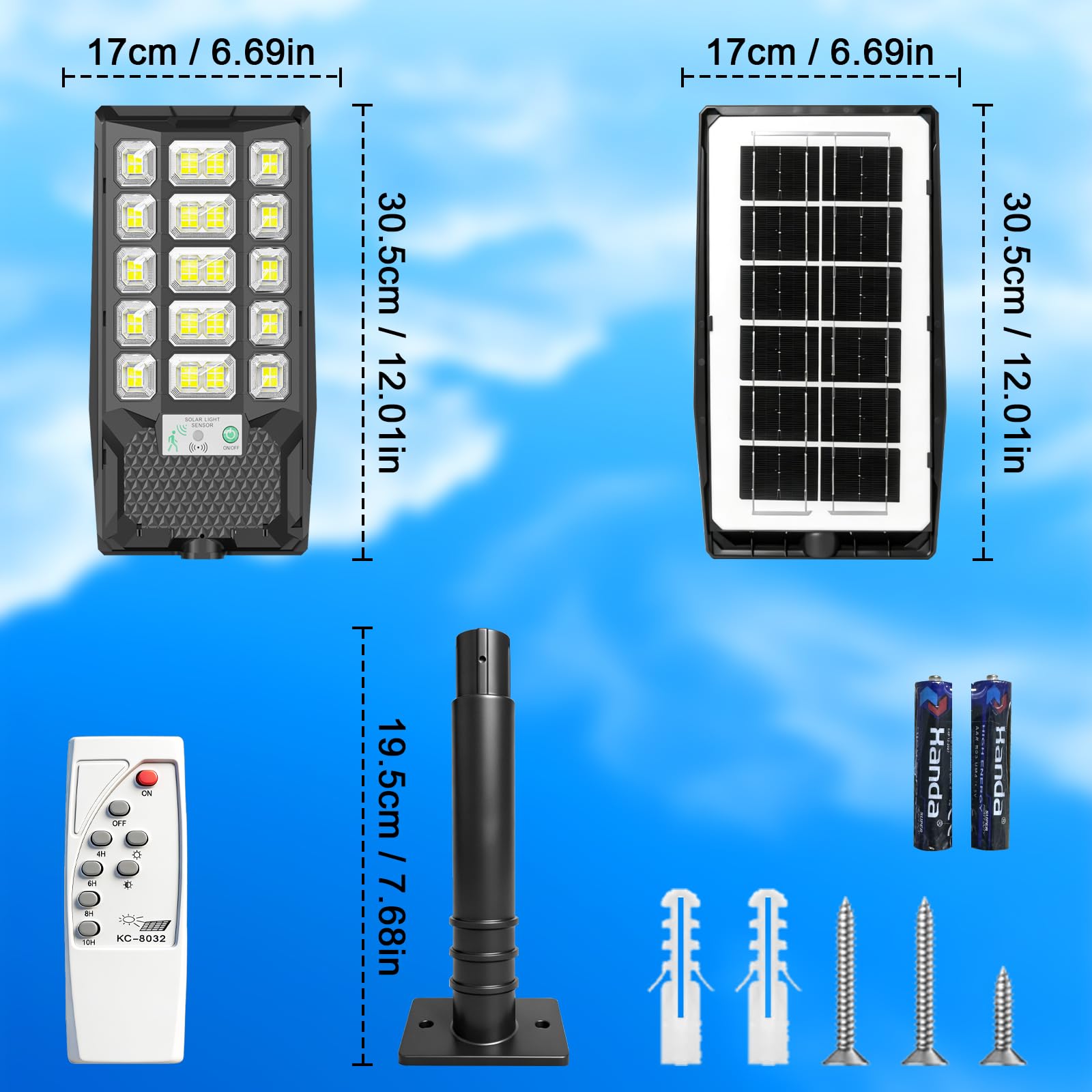 CREATESTAR Lampione Solare Led Esterno 500W, IP66 Impermeabile Faretto Stradale 6500K Lampada Stradale Solare con Sensore di Movimento Telecomando, Faro led esterno per Garage Terrazza Giardino Strada - 2