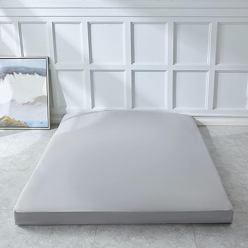 Miniatura 7 de Heimorn Colchón de suelo japonés, colchón de futón, colchón grueso plegable y portátil enrollable con funda a prueba de polvo, color gris, tamaño