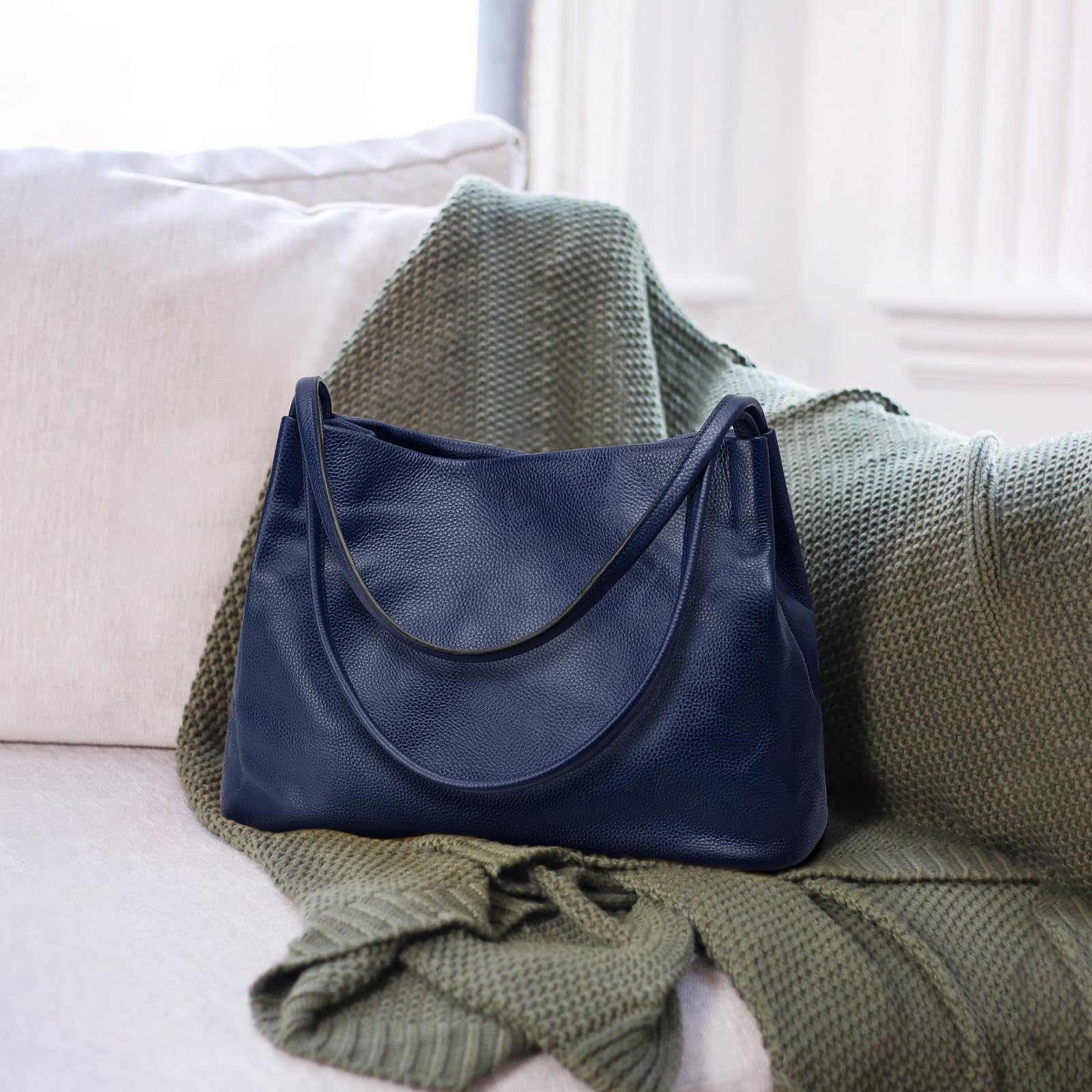 Kattee Borsa larga da donna, in vera pelle, casual, con chiusura magnetica a scatto