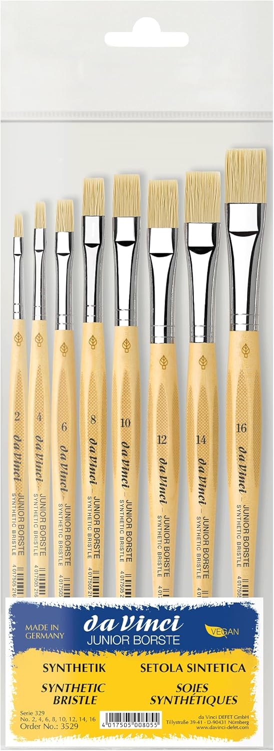 da Vinci Student Set 3529, Junior Synthetic Hog Bristle for Any Type of Paint, 8 Brush Set: Series 329 Flat - Sizes 2, 4, 6, 8, 10, 12, 14 and 16, Made in Germany