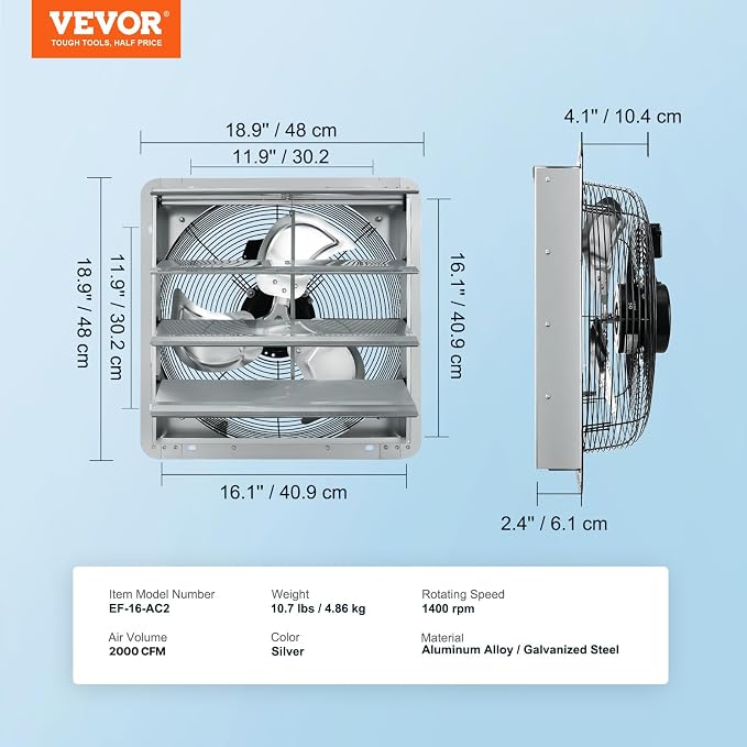 Ventilador Extractor VEVOR 16'' Ac Traba de Pared miniatura 2