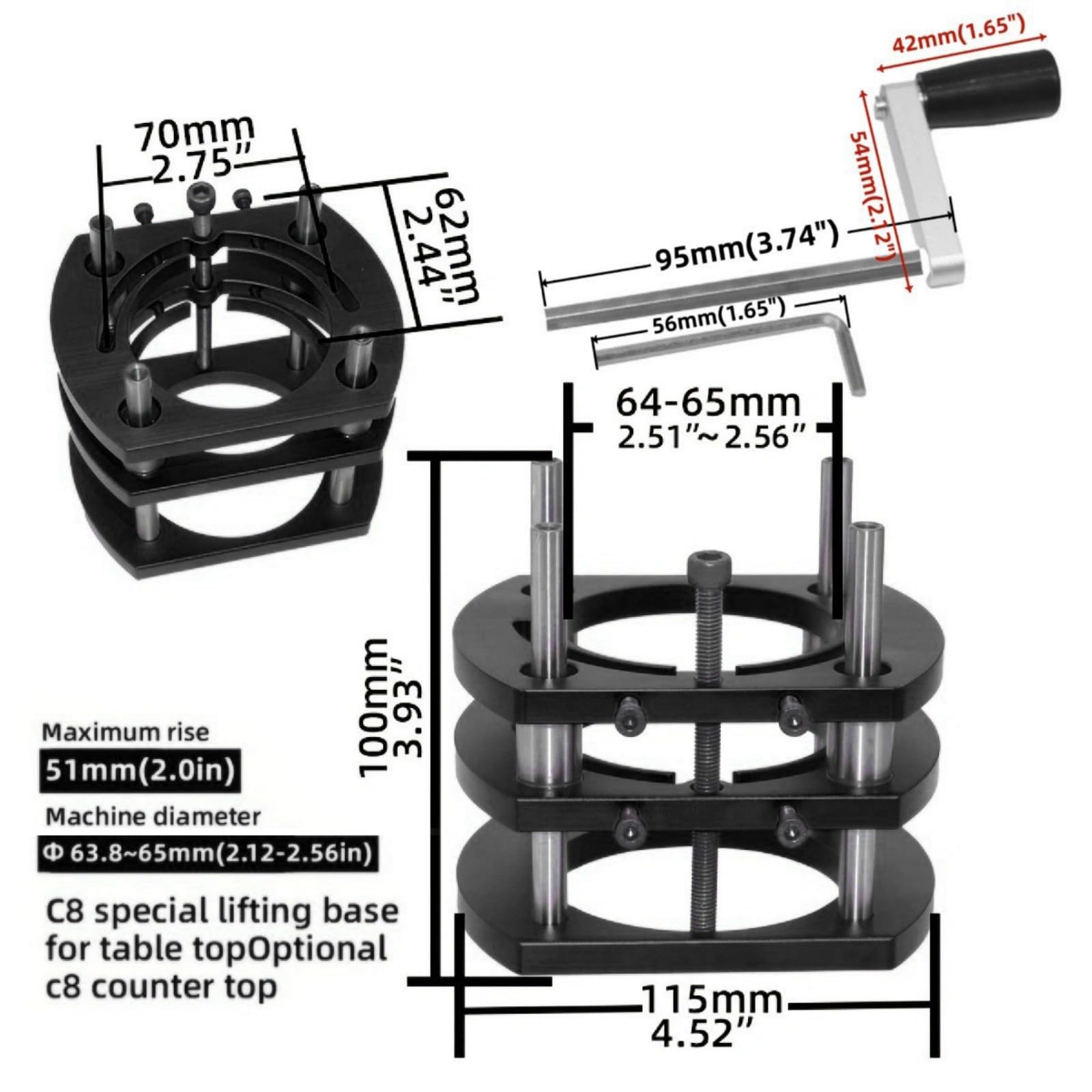 Wielofunkcyjna aluminiowa podstawa do routera – regulacja wysokości 51 mm do precyzyjnej obróbki – idealne akcesorium warsztatowe do odwróconego trasowania i zwiększonej stabilności