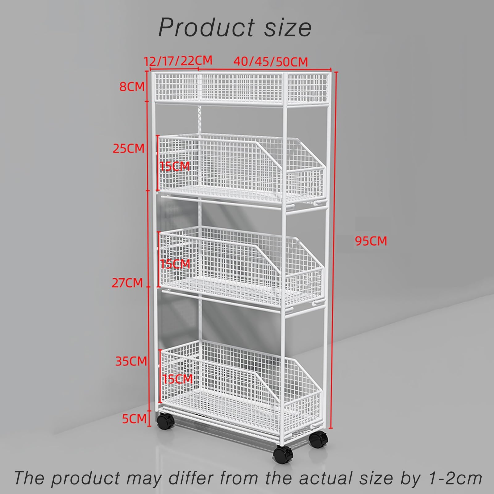 Carro de almacenamiento delgado de 4 niveles con cajones extraíbles, estrecho, para lavandería y espacios espaciales, acabado dorado (45 x 17 x 95 cm)