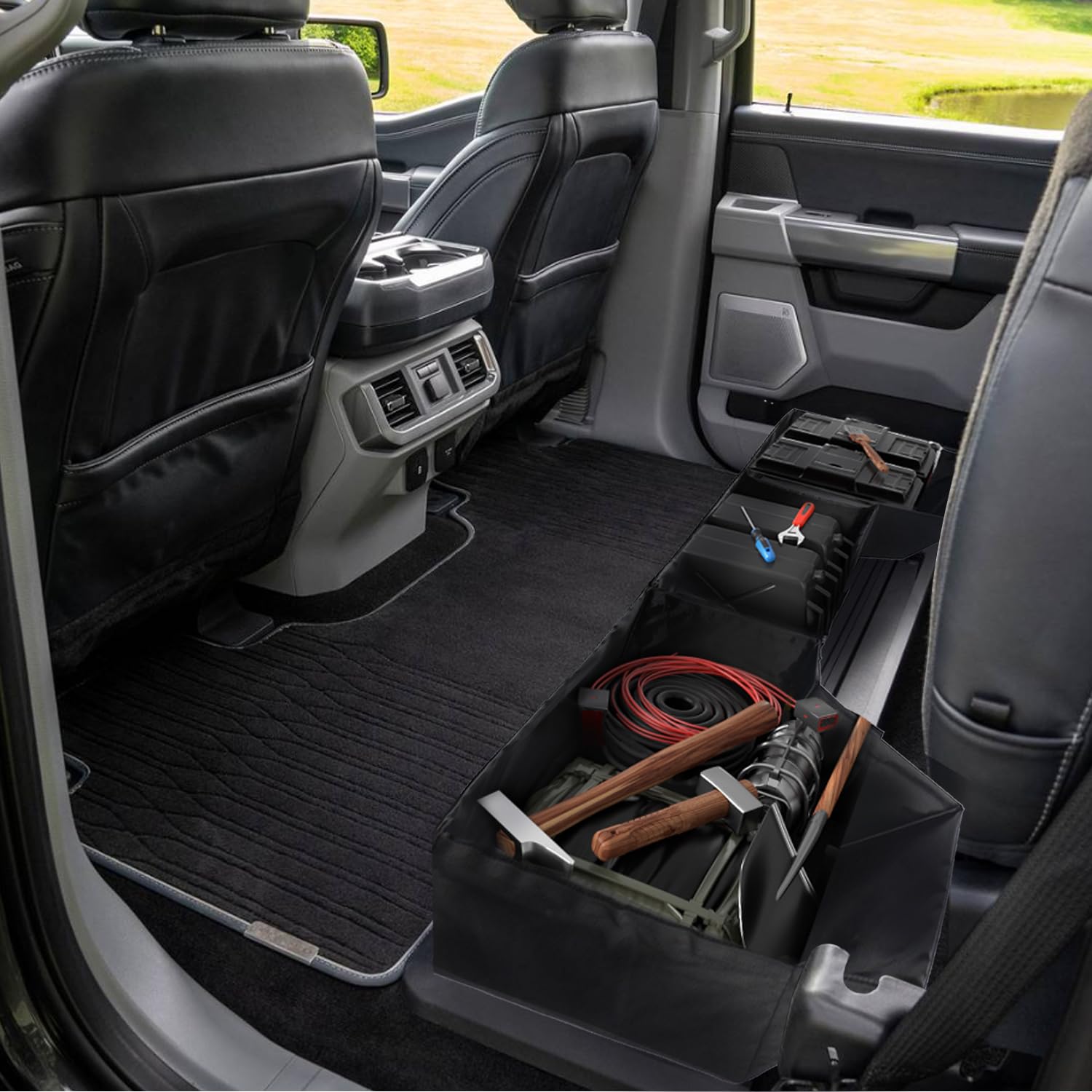 Aufbewahrungstasche unter dem Sitz, passend für Dodge Ram 1500 2019–2021, 2022, 2023, 2024, Untersitz-Aufbewahrungsbox, Werkzeug-Organizer, LKW, Crew Cab(schwarz)