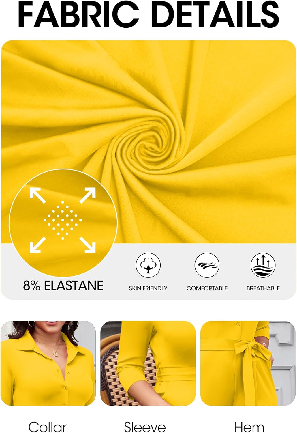 FANDEE Womens Dressy Jumpsuits Casual One Piece Outfit Button 3/4 Sleeve Drawstring Waist Wide Leg Long Pants Romper - Image 7