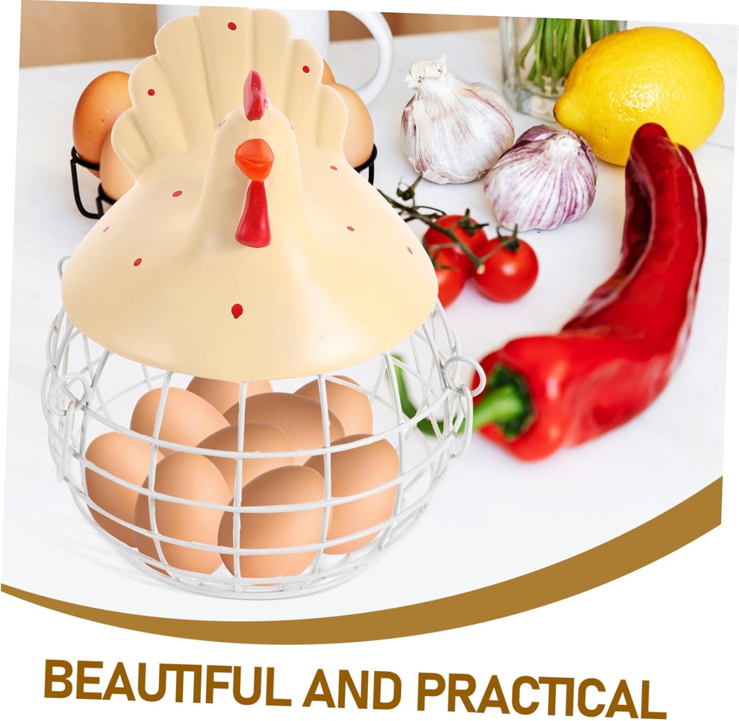 Creative Chicken-shaped Iron Art Egg Holder Basket Multi-function Fruit Container and Storage Organizer for Kitchen Farmhouse Rustic Decor Construction Random Color Random Color