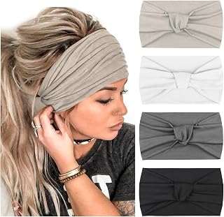 DRESHOW 4 Pack Turban Headbands for Women Wide Vintage Head Wraps Knotted Cute Hair Band Accessories