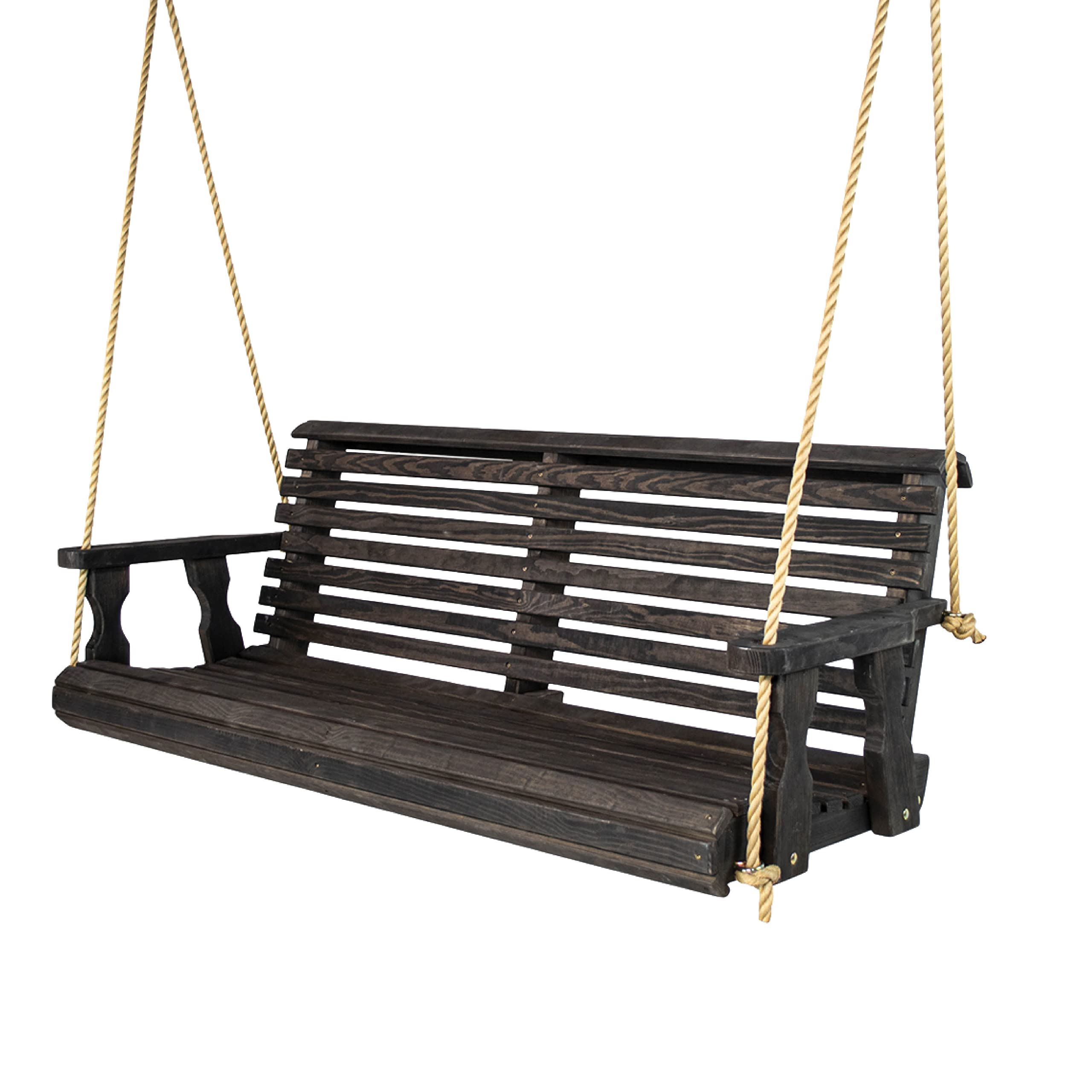 Amish Casual Heavy Duty 700 Lb Capacity Porch Swing (4 Foot, Semi-Solid Black Stain) – Wooden Outdoor Roll Back Swing with Hanging Ropes – Amish Made in the USA