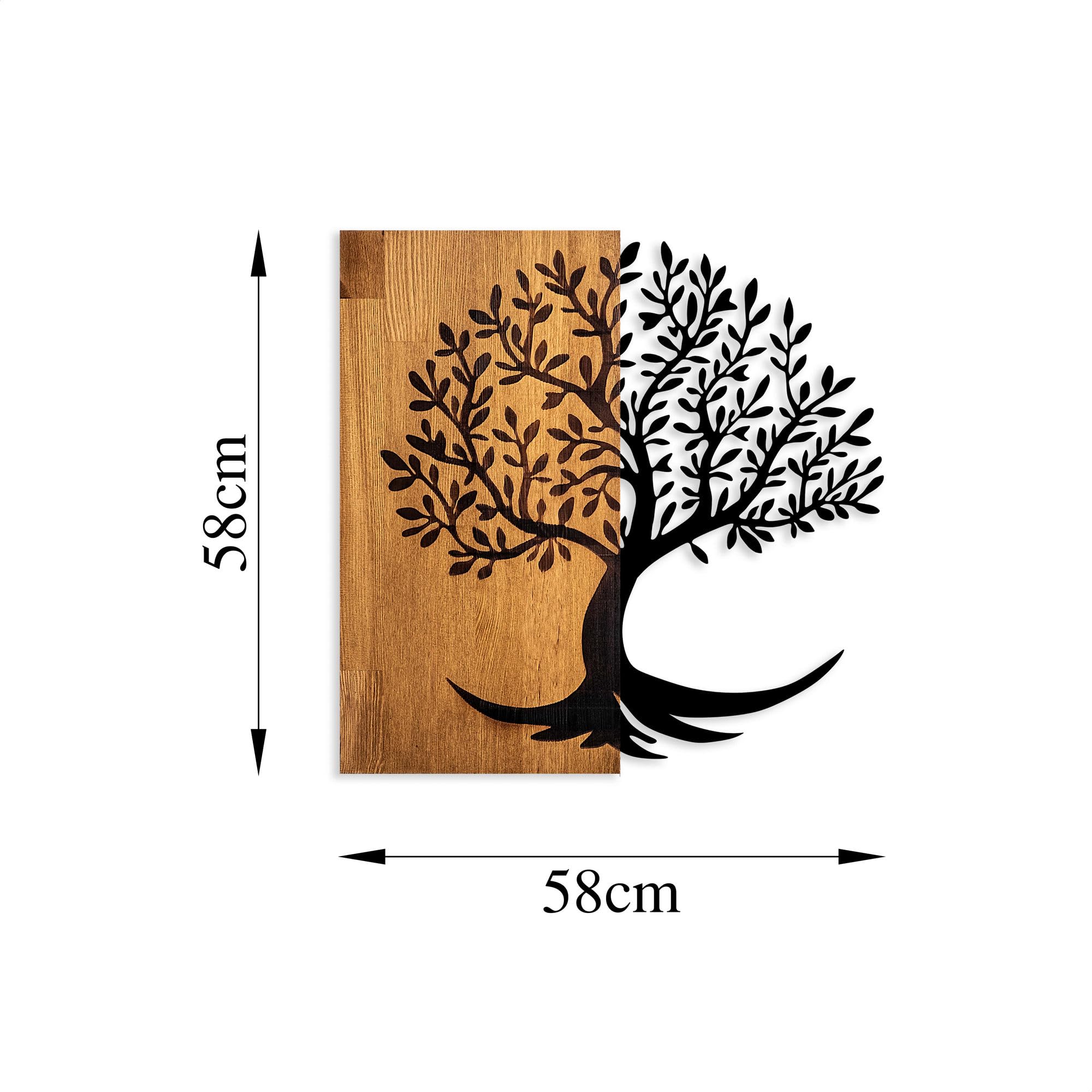 Elegantes Wandaccessoire aus Holz, 58 x 58 cm, 100% Holz und Metall, Walnuss und Schwarz | Einzigartiges Design, perfekt für die Wohndekoration