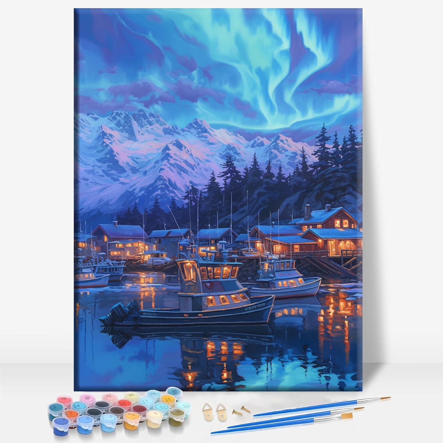 HUINORYA Denali National Park Alaska Framed Canvas DIY Paint by Numbers Kit Bar Cafe Cave Home Room Wall Bathroom Porch Patio Decor Gift, 16 x 12 Inch