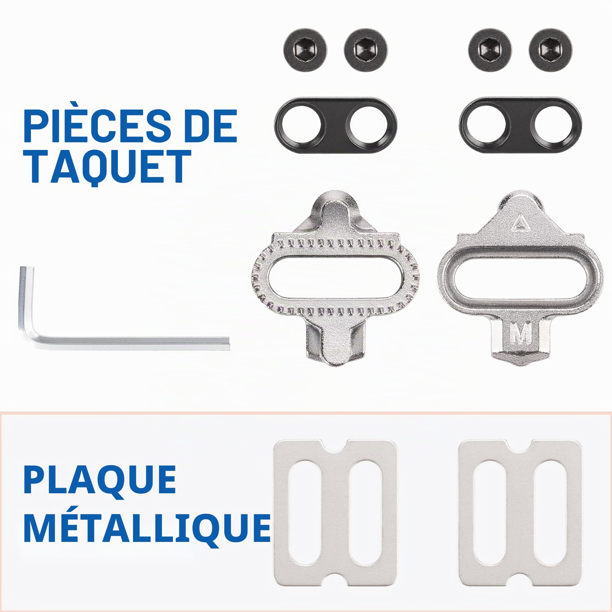 GEWAGE Cales SPD pour pédales Shimano SPD 2 Trous – au Choix SH51 avec 12° de flottement ou SH56 Multi-Release – Acier CrMo, plaques antidérapantes, vis et rondelles incluses