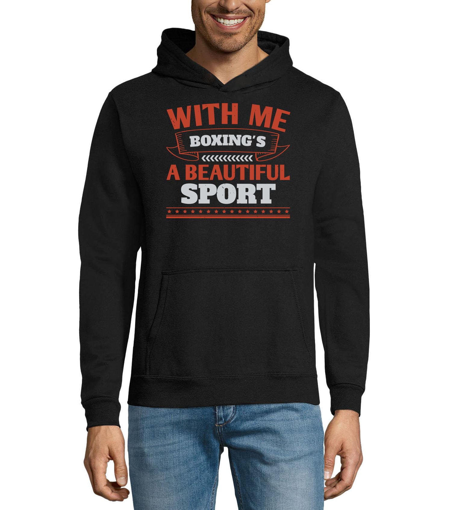 With me, boxing's a beautiful sport Felpa con cappuccio unisex in misto cotone nero