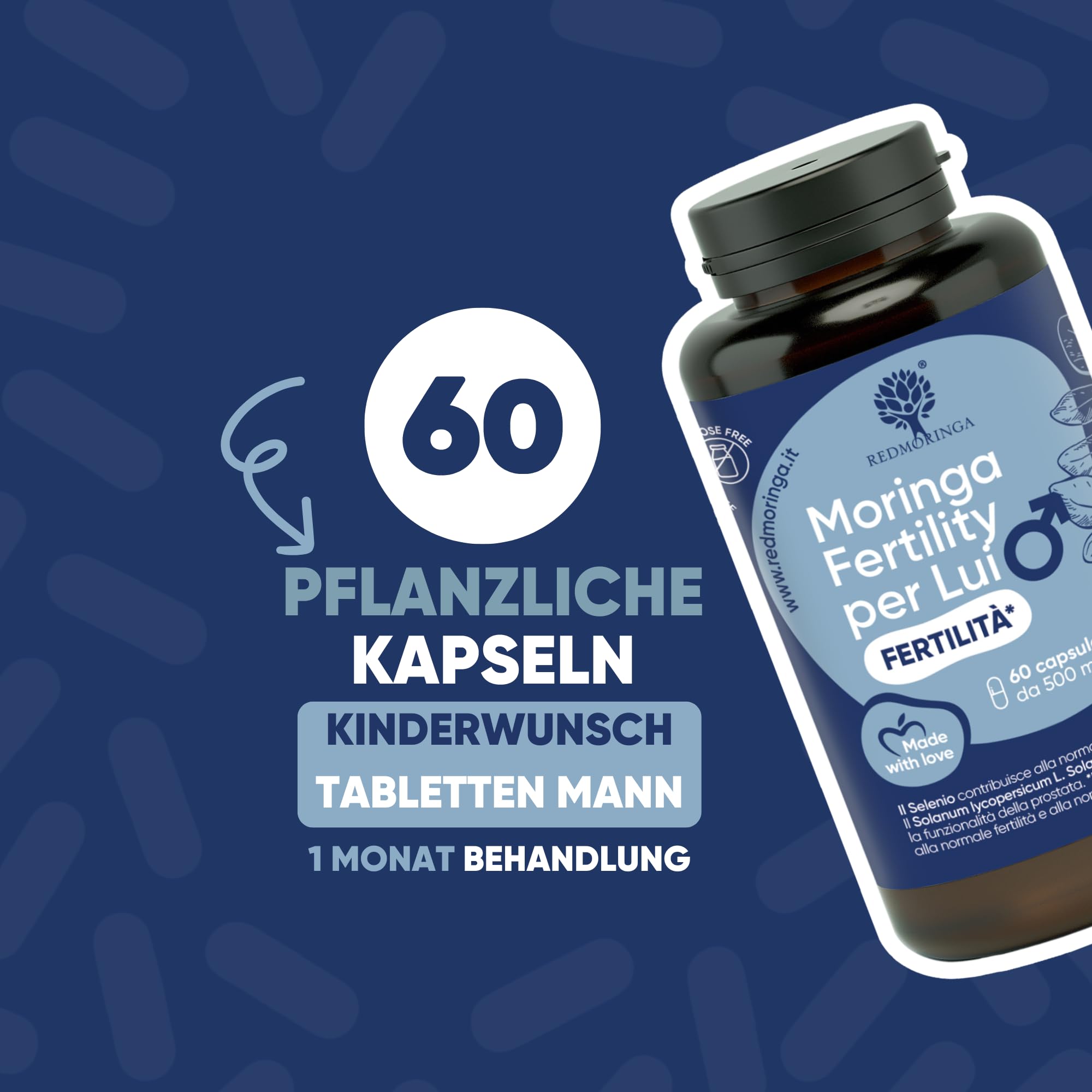 Kinderwunsch Mann Formel 180 Kapseln - Spermienqualität Verbessern mit Bio Moring, Coenzym Q10, L-Carnitin, L-Arginin, Zink, Selen - Made in Italy