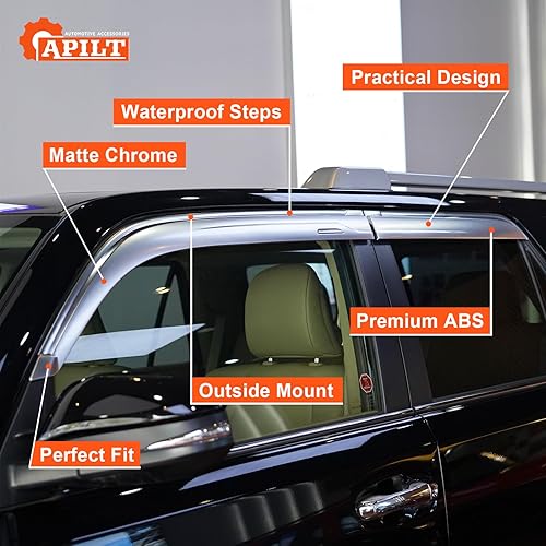 Miniatura 4 de APILT Protectores de lluvia cromados mate para Nissan Frontier y Navara Crew Cab 2022-2023, deflectores de viento de montaje exterior, accesorios de