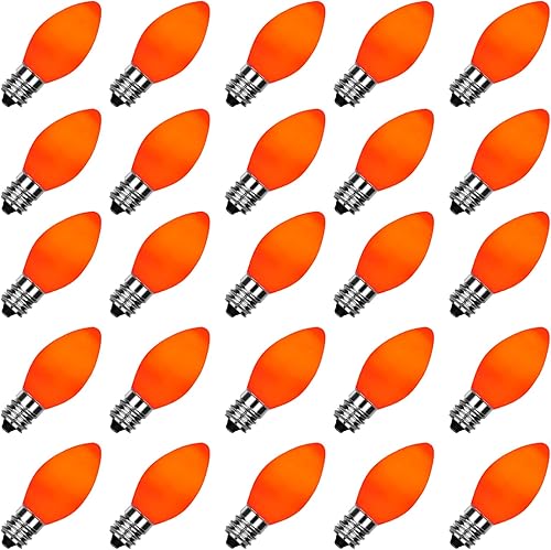SUNSGNE C7 - Bombillas incandescentes de color naranja de Navidad, paquete de 25 bombillas de repuesto de cerámica C7 para luces de cadena de
