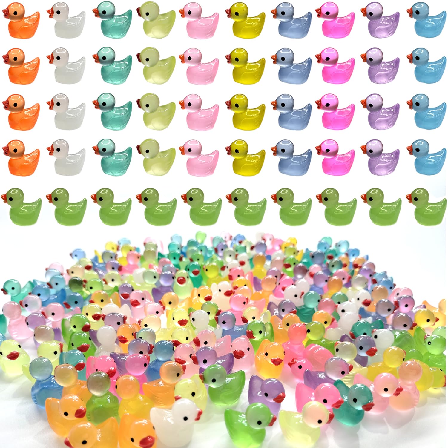 Cidinge 220 Pcs Mini Resin Ducks Luminous Tiny Ducks Miniature Duck Glow in The Dark for DIY Garden Dollhouse Duck Accessories Micro Landscape Aquarium Party Decor Resin Luminous Ducks