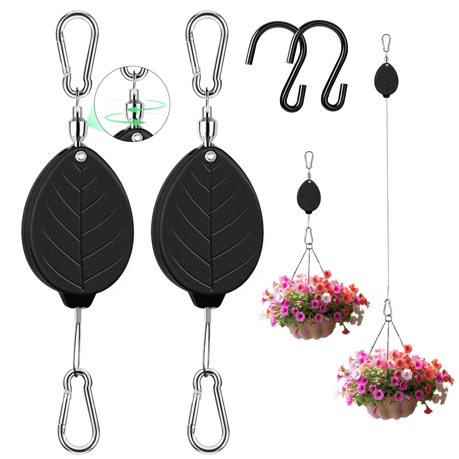 ZUZUAN 2Pcs Retractable Plant Hanger with Leaf Texture,44Lbs Load Capacity