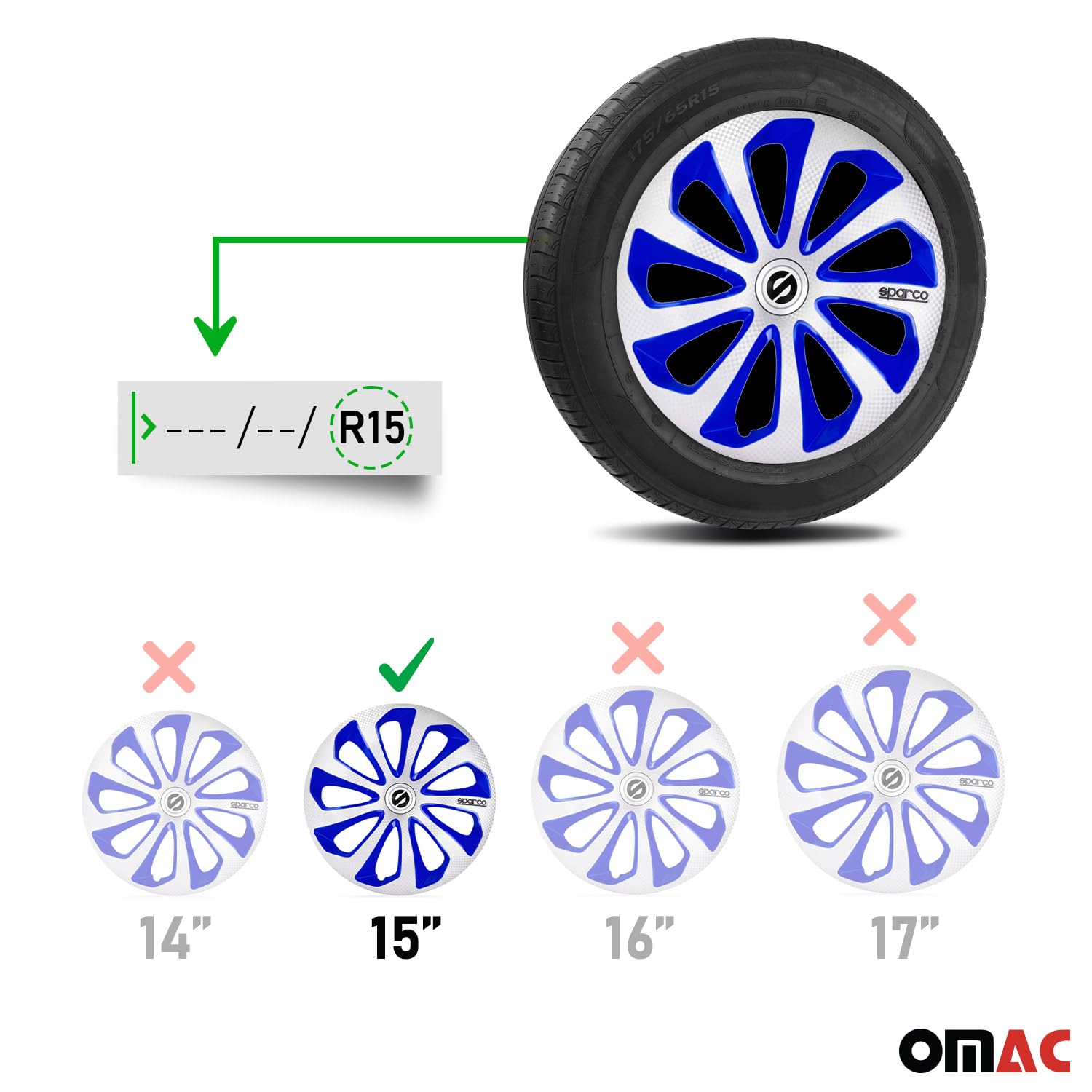 Sparco Spc1575Svblc Set Copricerchi 4 Pezzi Sicilia 15 Pollici Argento/Blu/Carbono