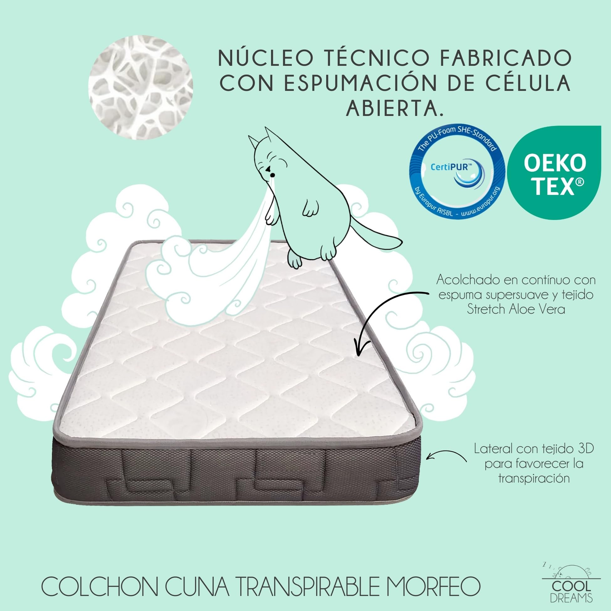 Cuna Bebe con colchon Nuru. Incluye el Kit colecho para unir la Cuna a la Cama con Seguridad y el colchón Top Ventas Morfeo. con normativa Europea CoolDreams