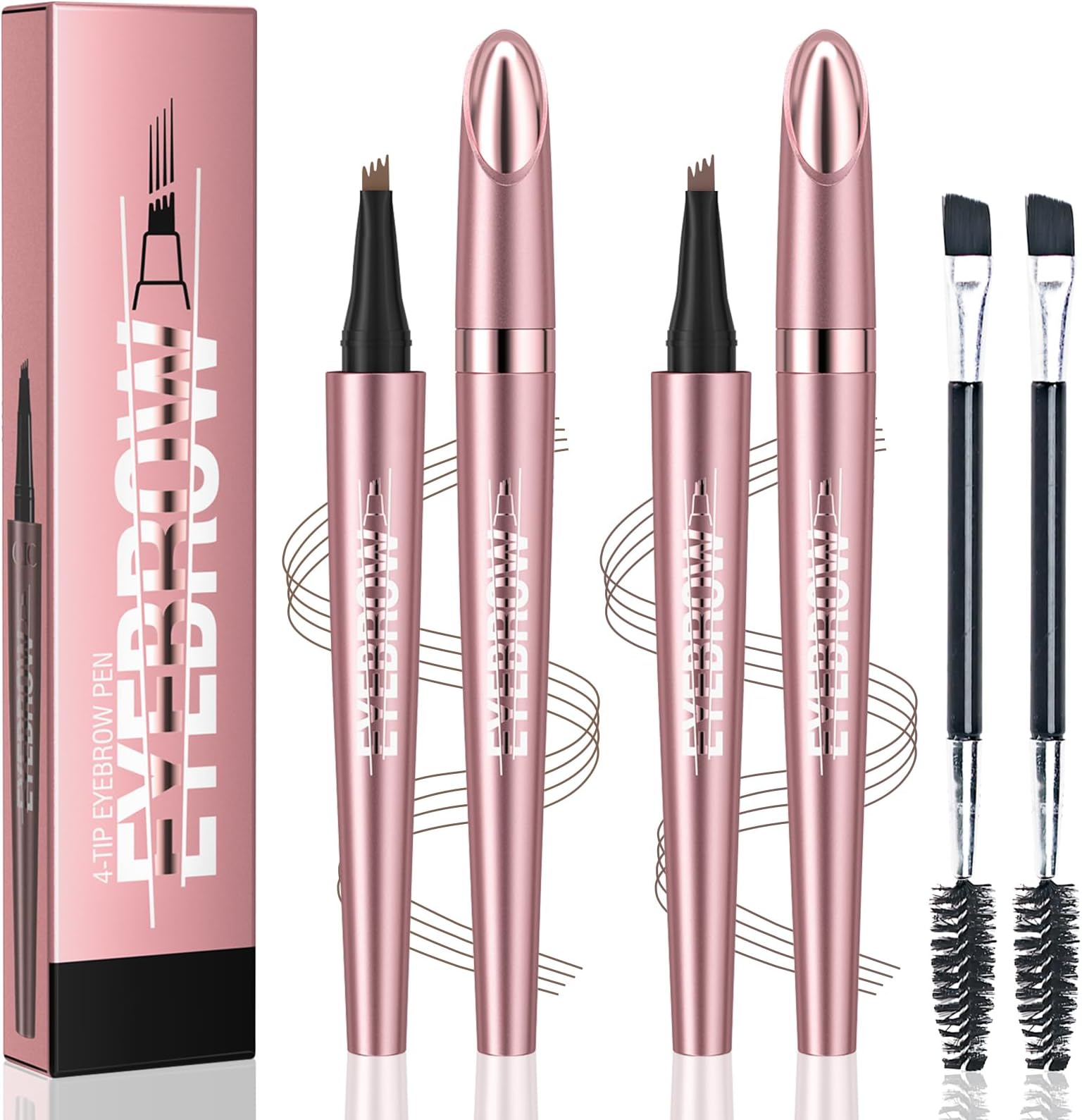2Pcs Eyebrow Pencil, 3D Microblading Eyebrow Pen Magic Eye Brow Pencil with 4 Micro-Fork Tip, Long-lasting Waterproof Precise Brow Pen Creates Natural Defined Eyebrows (Light Brown & Dark Brown)